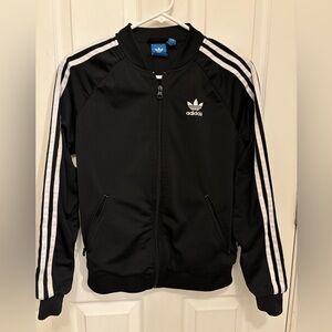 Adidas Boys Black Jacket with White Accents Full Zip Jacket Size M 10